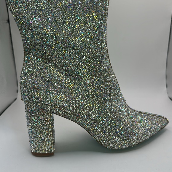 New Blue by Betsy Johnson Candy Crystal Tall Zip Up Block Heel Boots Size 6 $275 - Picture 4 of 7